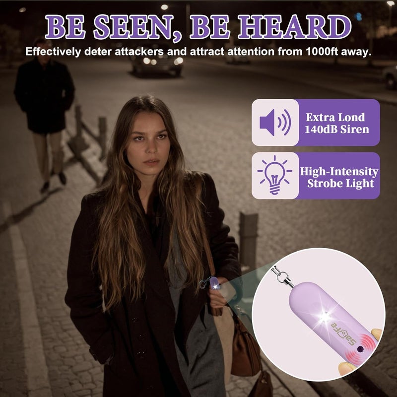 SaForFe Personal Safety Alarm - Waterproof Rechargeable Security Alarm - 140dB Extra Loud Siren & Strobe Light - Self Defense Keychain - Gift for Women, Teenagers, College Girls, Seniors(Wisteria) - Image 2